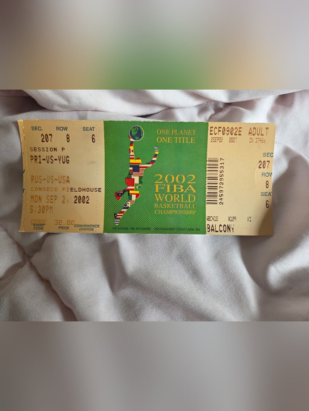 2002 FIBA World Basketball Championship Collectible Ticket
